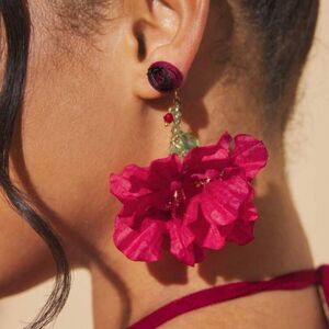 Bohemian red rose flower drop earrings N146